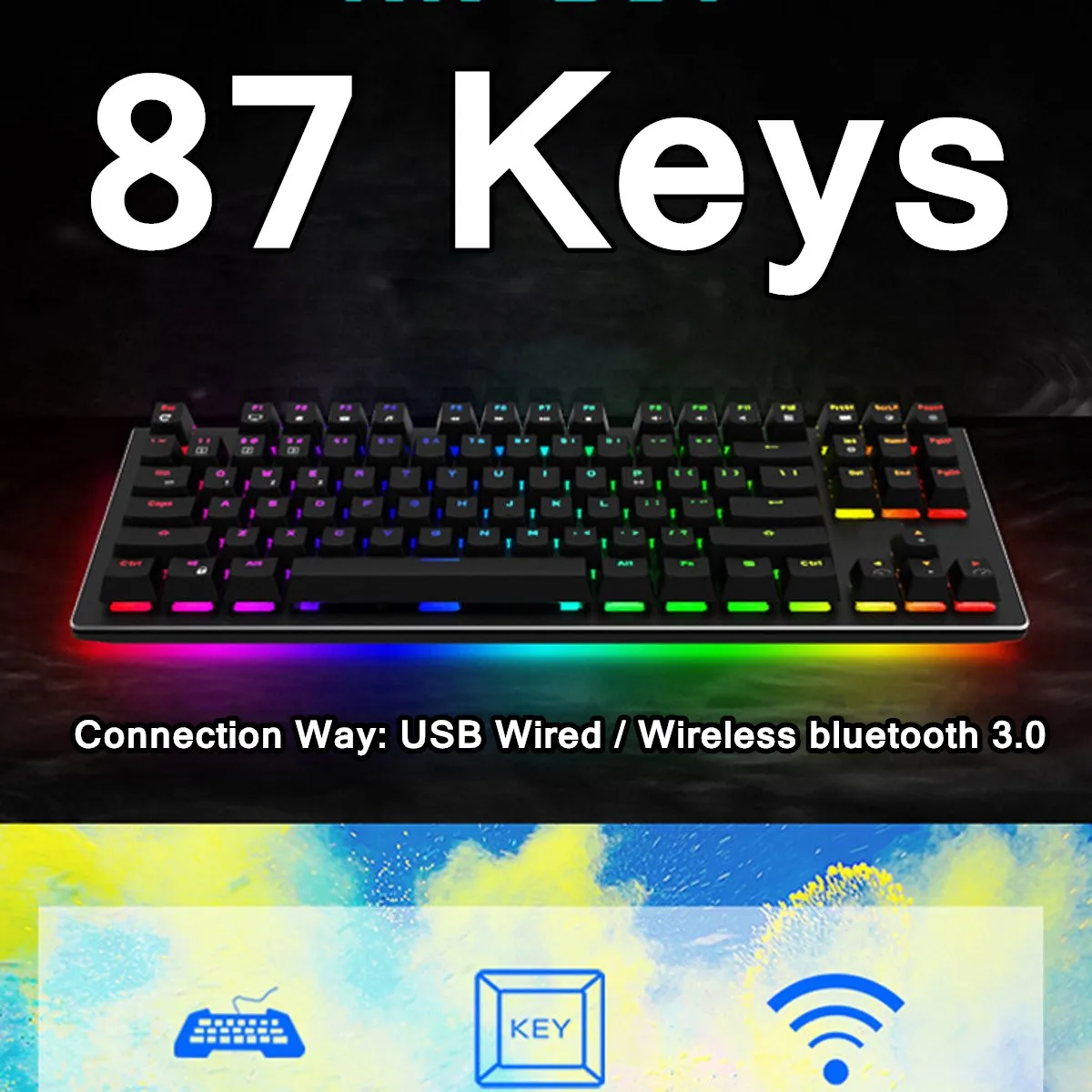 Wireless bluetooth USB Wired Mechanical Gaming Keyboard rechargeable for notebook desktop computer 87 key Keyboard