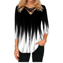 Aliexpress - 2021 New Spring Tops 4XL 5XL Oversized Women Blouses 3D Gradient Print Cross V-Neck Loose Plus Size Shirt Tops Fashion Clothes