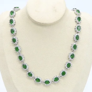 

Green Blue Semi-precious 45cm Necklace for Women Wedding Silver Color Jewelry Free Gift Box