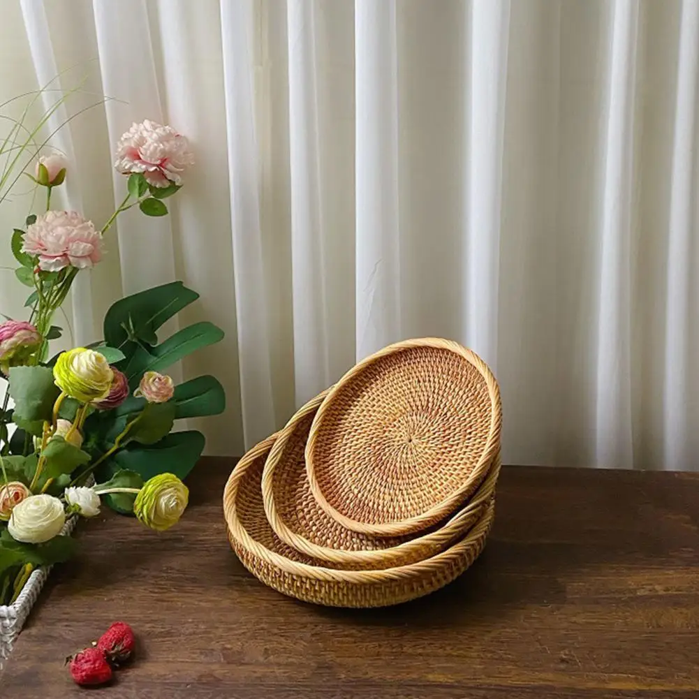 Beautiful Wicker Tray Wear Resistant Basket Handmade Not Easily Deformed Fruit Food Hand-Woven Rattan Tray 5