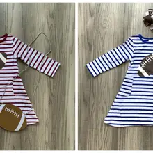 Новое осенне-зимнее хлопковое платье в полоску для маленьких девочек, с рисунком из мультфильма «Amrican», с длинными рукавами, с карманами, длиной до колен, с бантом и сумочкой