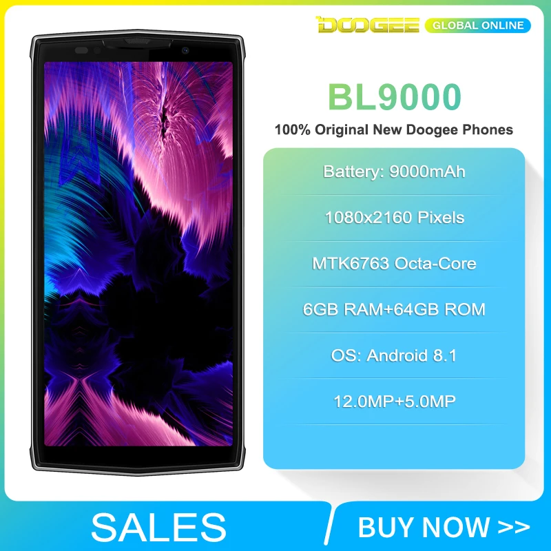 Новое поступление DOOGEE BL9000 6 Гб ПЗУ 64 Гб ОЗУ смартфон Helio P23 18:9 9000 мАч Беспроводная зарядка 5,9" FHD+ Android 8,1