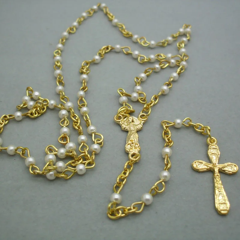QIGO Mini Glass Pearl Rosary Necklace 
