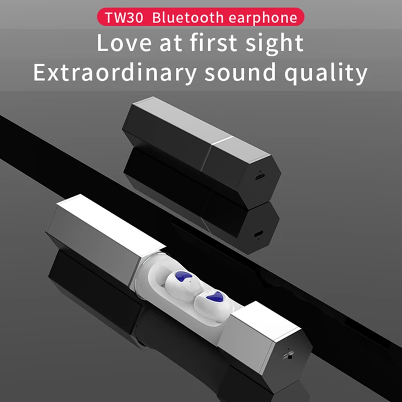 Tw30 5,0 Bluetooth наушники с металлическим рычагом, глубокий бас, беспроводная гарнитура, мини спортивные наушники с зарядным устройством 500 мАч