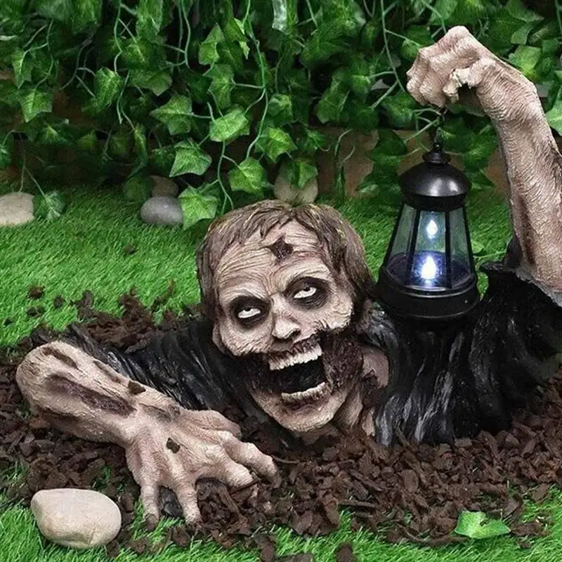 

Halloween Ornaments Zombie Statue with Solar Led Lantern Hideous Resin Zombie Horror Decor Props Garden Yard Lawn Decoration