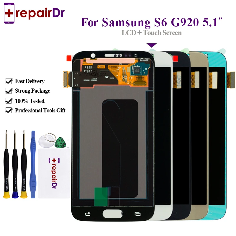 

AMOLED Lcd For SAMSUNG GALAXY S6 G920 G920F G920FD Lcd Display Touch Screen Digitizer Assembly With Frame For Samsung S6 Lcd