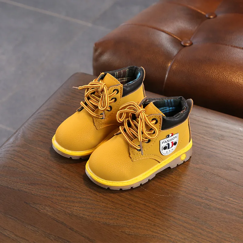 Детские осенне зимние новые модные кожаные ботинки для мальчиков и девочек на