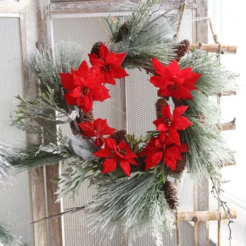 

Christmas Artificial Flowers Wreath Front Door Holiday Home Hanging Decoration Frosted Winter Greens Plant Artificial Flowers