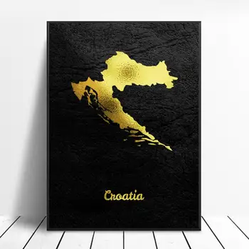 

Golden Map Art Croatia Canvas Painting Wall Art Print Modern Poster Wall Pictures For Living Room Decor