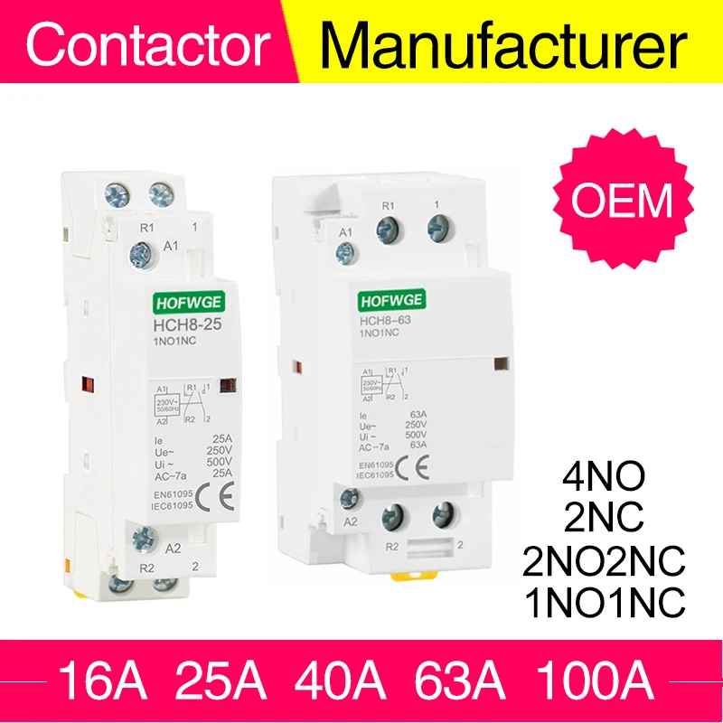 HCH8-25A Американская классификация проводов 2р 4P 40A 63A 100A 220V din-рейку бытовой AC Контактор В соответствии с стандартом с ручным Управление переключатель 2NO 1NO1NC 2NC 4NO 2NO2NC4NC