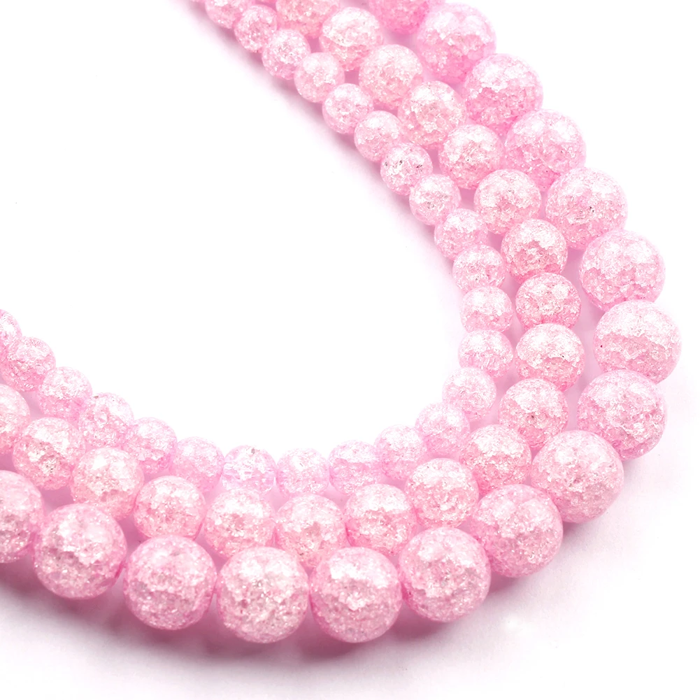 Pink Cracked Quartz Crystal Beads Natural Stone Round Loose For Jewelry Making Diy Charm Perles Bracelet 6 8 10 mm 15 inch | Украшения и