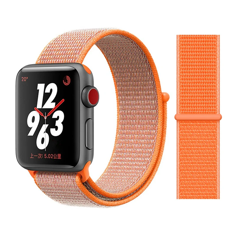 Нейлоновый ремешок для apple watch группа 4/5 44 мм/40 мм, correa apple watch 3 42 мм/38 мм iwatch серии 5/4/3/2 разноцветный коннектор ремешок для часов - Цвет ремешка: Orange red
