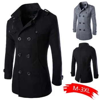 

Men Winter Wool Coat High Quality Formal Double Breasted Men Overcoat Classic Lapel Collar Fit Solid Wool Blended Male Coat