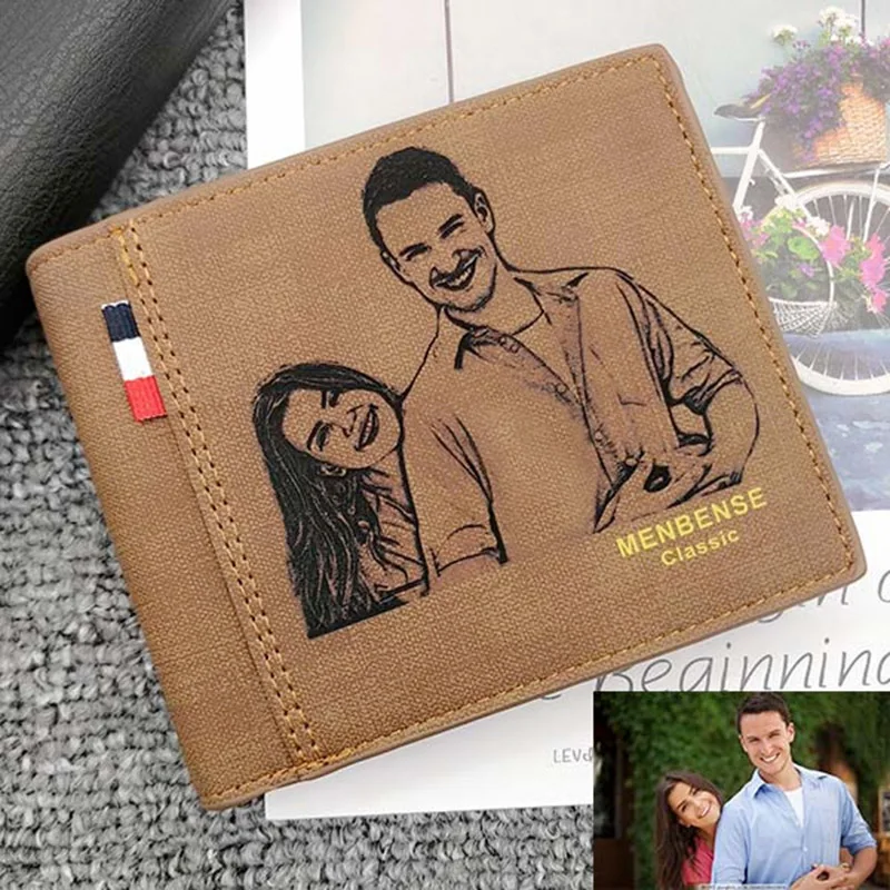 

Custom Photo & Text PU Leather Wallet Men Short Business Wallets Personalized Gift for Him Men Dad Husband Father's Day Gifts