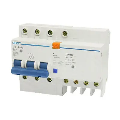

DZ47-63 C40 DZ47ELE 40A 400VAC 3 Pole Earth Leakage Protection Circuit Breaker