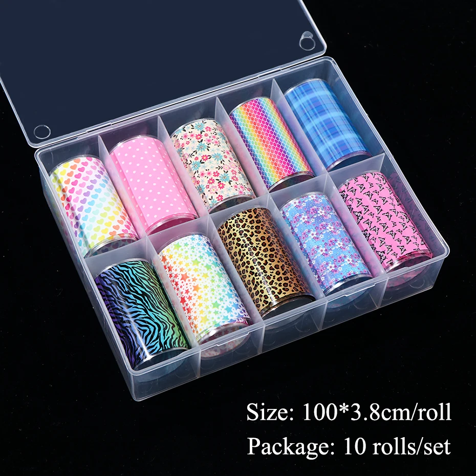 10 RollsBox Gradient Leopard Nail Foil Butterfly Flower Star Design Nail Art Transfer Sticker DIY Full Wraps Decoration 6