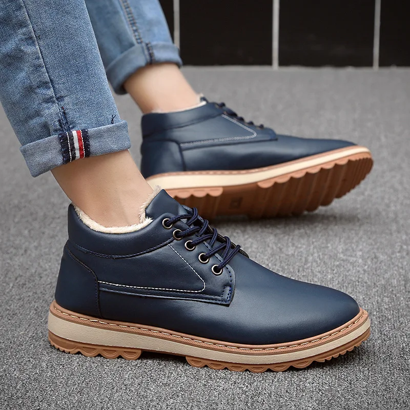 

Ankle boots warm men snow boots winter Lace-up men shoes 2019 new arrival fashion flock plush winter boots men size