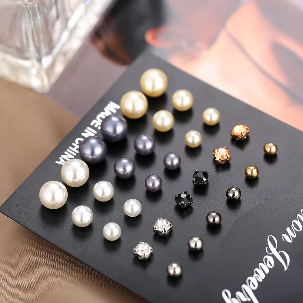 

15 Pairs Set Pearl Earrings Creative Simple Shiny Rhinestone Earrings Women's Wedding Party Luxury Vintage Jewelry Earrings
