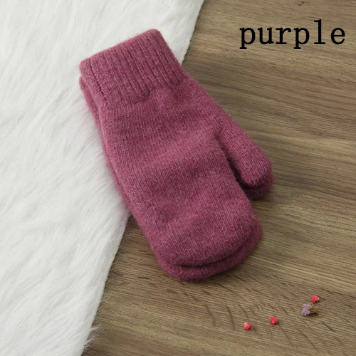 purple Новые корейские милые меховые перчатки с кроличьим мехом, женские зимние одноцветные теплые студенческие перчатки - Цвет: purple