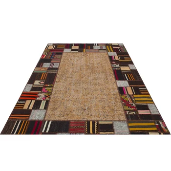 

Patchwork Rug Brown Overdyed Carpet, Living Room Rug hhp110