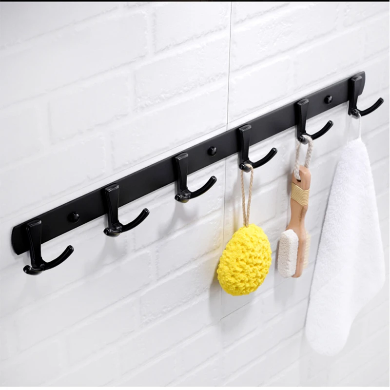 Крючок для полотенец, настенное крепление, латунь, черная отделка, для ванной комнаты, кухонный крючок, аксессуары для ванной комнаты, набор, прочный держатель для крючка - Цвет: 6 row hook