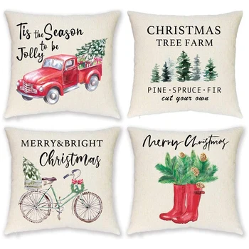 

Christmas Pillow Covers Farmhouse Pillow Covers for Christmas Decor- Merry and Bright Red Christmas Tree Decorative