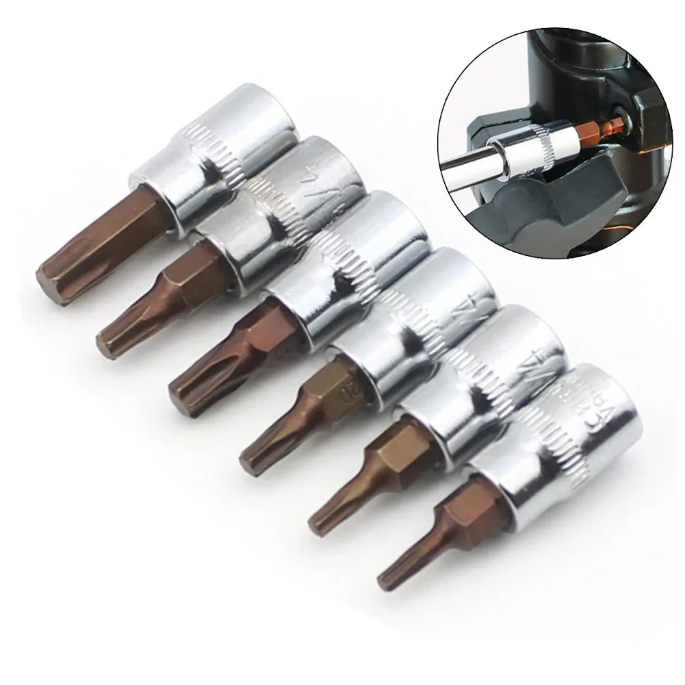 6Pcs 1/4Inch Hex Torx Cacciavite Bit Set Drive Socket Head Cacciavite T10-T40 Chiave A Cricchetto Vite Testa Di Conversione Utensili A Mano