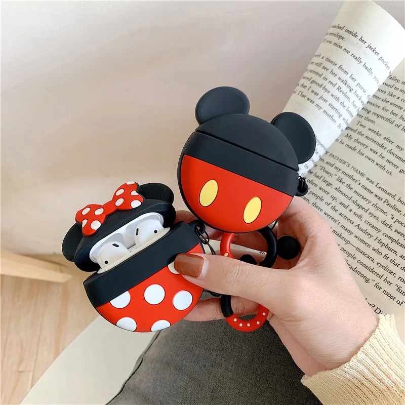 

Bluetooth Earphone Case for Airpods Silicone Accessories Protective Cover with Ring Strap Cute Cartoon Mickey Minnie Mouse 3D