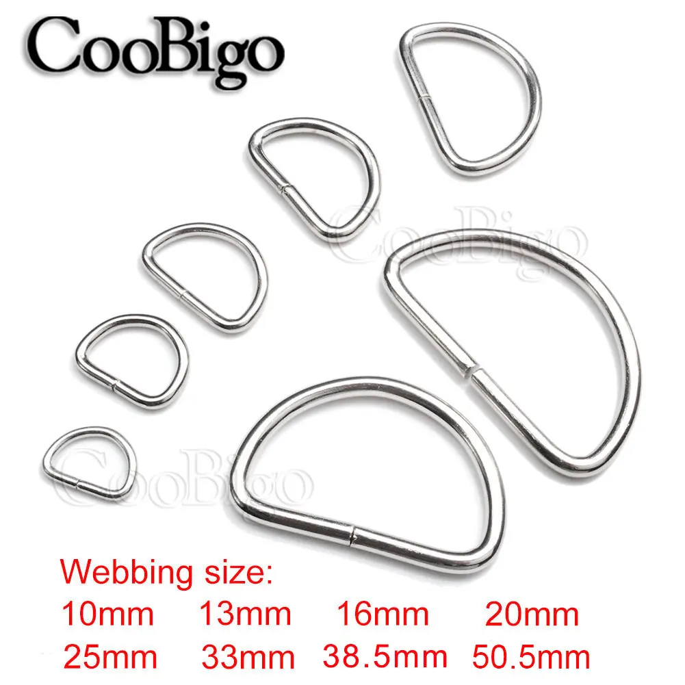 Silver Metal D Ring Buckle Clip Dee Rings and Clasps for DIY Pet Collar Strap Backpack Bag Accessories Belt Hardware 50Pcs