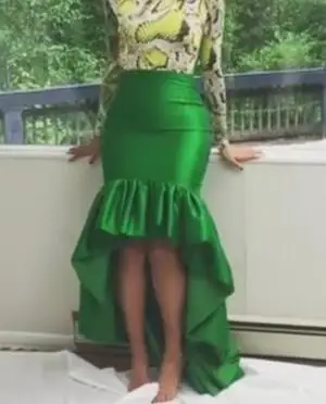 Изумрудно-Зеленая Hi-Lo Женская юбка покроя "Русалка" Высокая Талия гофрированная Нижняя шикарная длинная юбка для выпускного вечера Hi низкая Асимметричная вечерние юбка saia faldas - Цвет: Зеленый