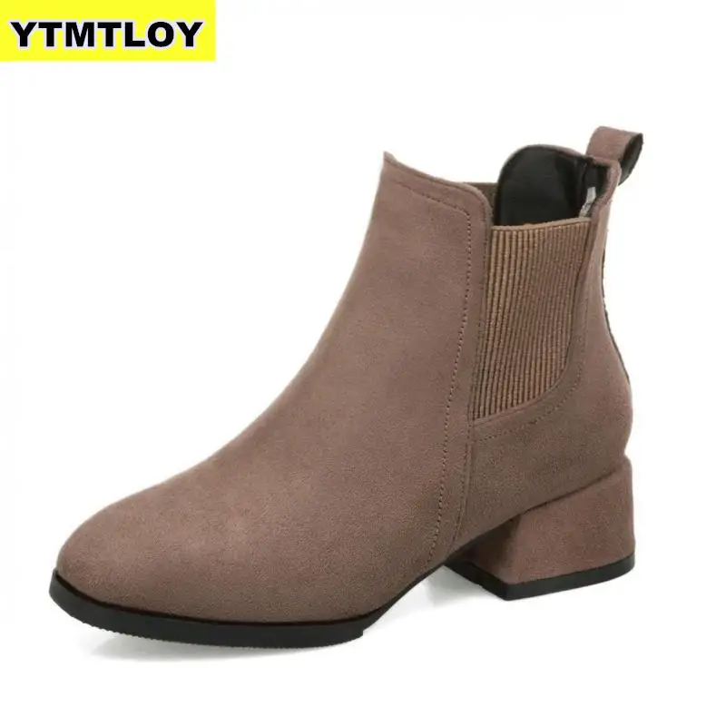 

2019 Autumn Winter Boots Women Camel Black For Women Thick Heel Slip On Ladies Shoes Bota Feminina 35-43 Sock Black Ankle Boot
