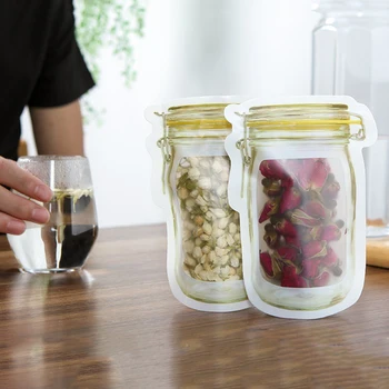 

Reusable Mason Jar Bottles Bags Nuts Candy Cookies Bag Seal Fresh Food Storage Bag Snacks Zipper Sealed Kitchen Organizer