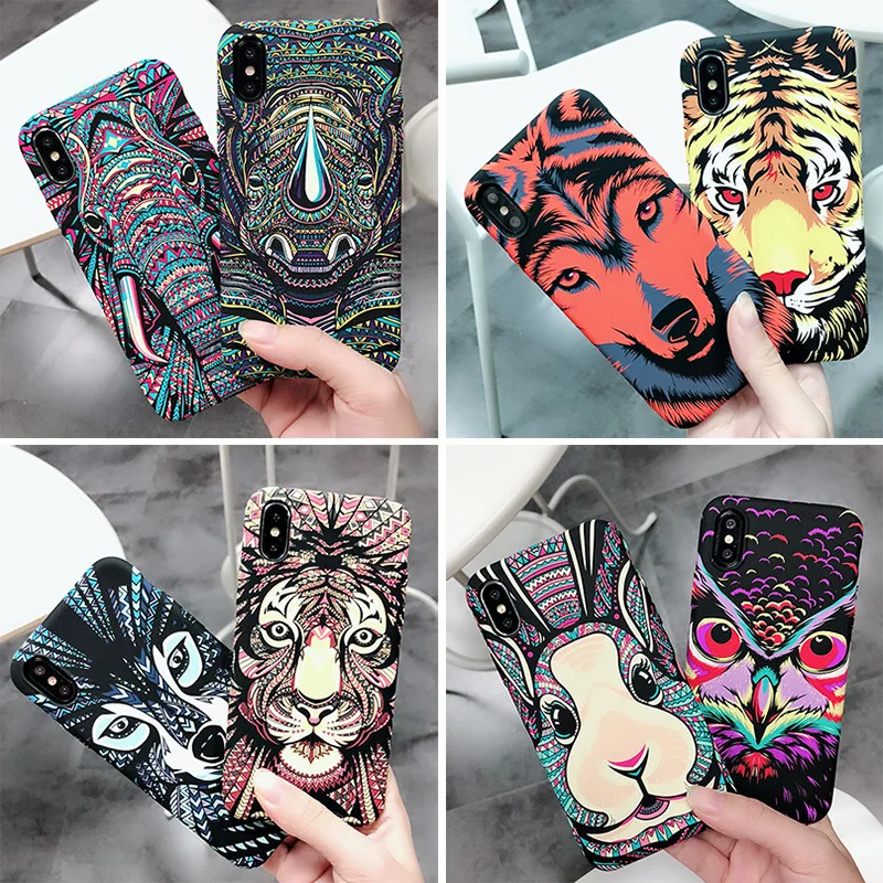 

Wolf Tiger owl Elephant pattern Novelty Fundas Phone Case Cover for iphone 8 7 6 Plus XR X XS MAX Russia Snowfield Coque Shell