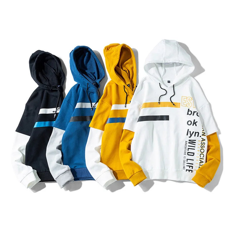 

2019 Autumn High Quality Moletom Hooded Hoodies Street Hip Hop Fashion Stitching Student Loose Hoodie Sweatshirt