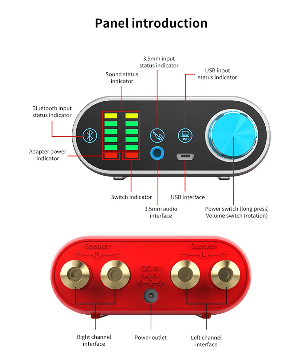 Aiyima Audio HiFi Mini Bluetooth 5.0 HiFi Power Amplifier Class D MA12070 Digital Amp USB Sound Card AUX 50W*2 Home Amplifiers