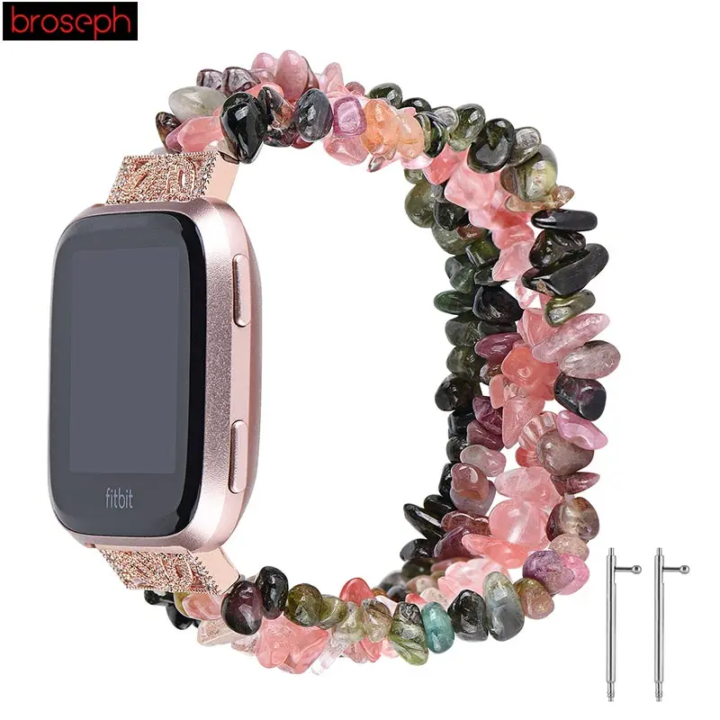 Colorful Ремешок для Fitbit часы Versa натуральный браслет с камнями ремень браслет для женщин Алмазный ремешок для Fitbit Versa - Цвет ремешка: Colorful