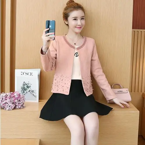 Chaquetas mujer осенняя куртка с длинным рукавом женская одежда размера плюс 4XL розовая элегантная верхняя одежда с бисером Женская куртка пальто LJ768