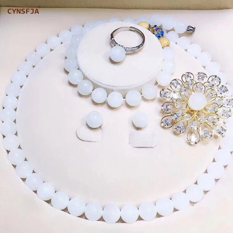 CYNSFJA, настоящий Сертифицированный, натуральный Хотан, нефрит, 925 пробы, серебро, наборы, ожерелье, кольцо, серьги, браслеты, высокое качество, лучшие подарки