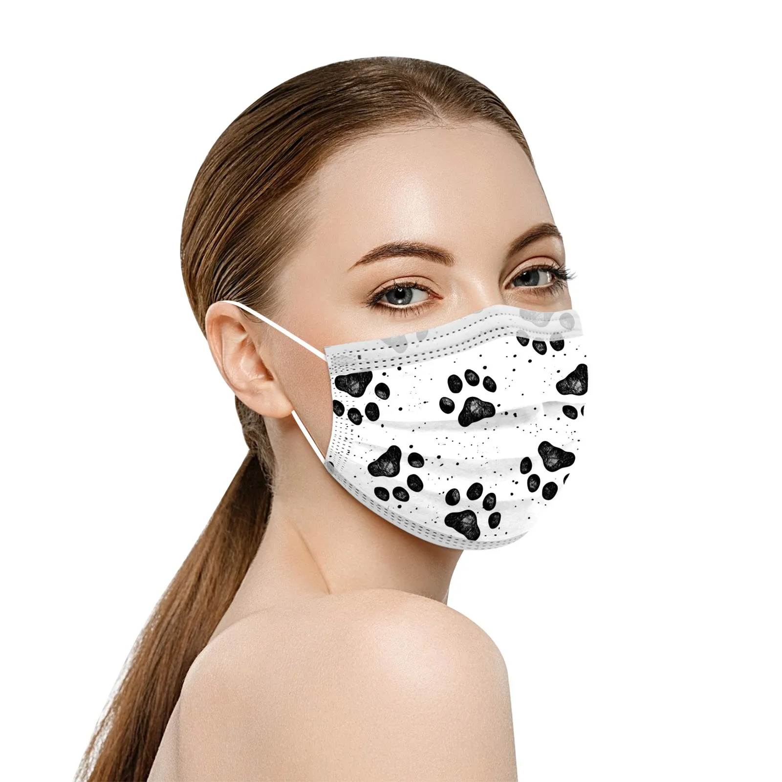 30pcs Adult Dog Paw Pattern Mask Three Layer Disposable Protective Breathable Face Masks Women Dustproof Masque Jetable Adulte