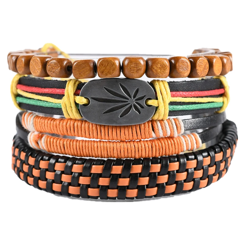 

Cross-border fashion braided bracelet retro multi-layer ethnic fabric cool hand line set hand jewelry leather bracelet