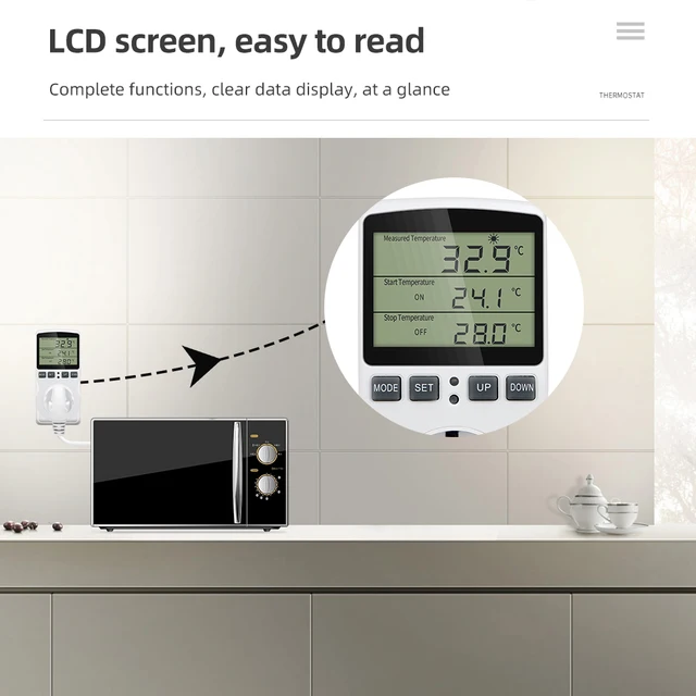 1pc Timer Buchse Digital Thermostat 220V Temperaturregler Steckdose mit  Zeitschaltuhr Kühlung Heizung Temperatursensor