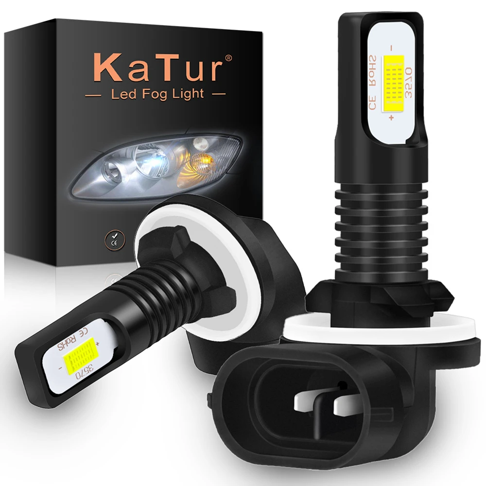 Katur 2Pcs H27 Led 881 Led Bulb H27W2 2400LM 6500K White Car Fog Light