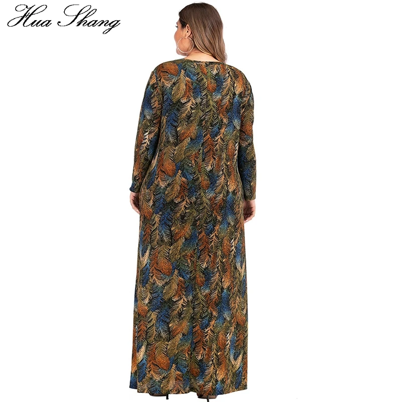 Осенне-зимнее платье плюс размер 5XL женское с длинным рукавом расшитое блестками перо печати макси длинные платья свободная туника большого размера платье