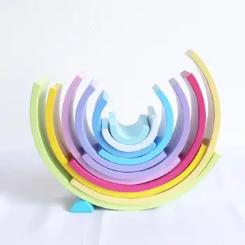 

None 12Pcs Large Rainbow Colors Wooden Blocks Puzzle Toy for Infant Kids