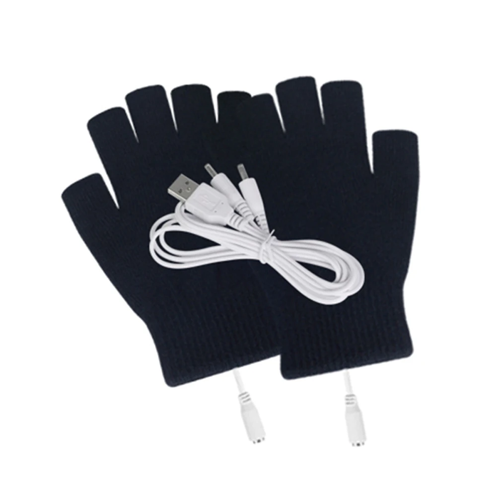 2 шт. варежки для велоспорта теплые уличные практичные спортивные перчатки с подогревом Вязание Лыжный спорт зима с крышкой моющиеся USB подключение