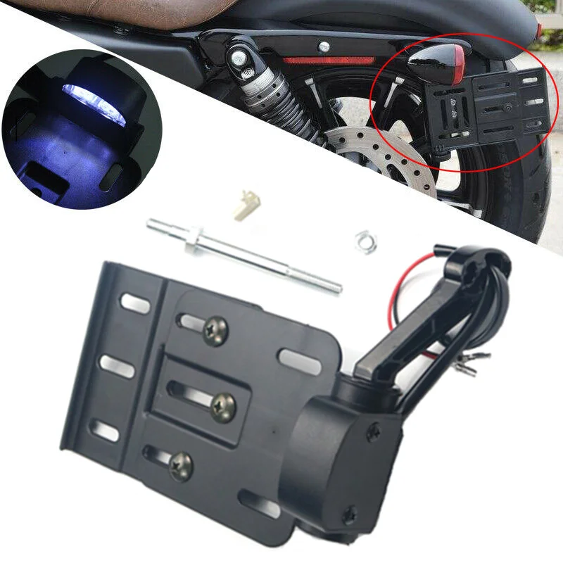 

Motorcycle Foldable Side-Mount License Plate Frame Fender LED Taillight For Harley Sportster XL 1200 883 48 2004-2019 Dyna