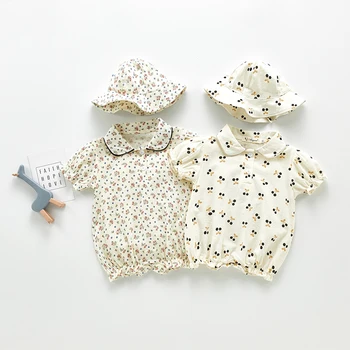 

2020 Baby Summer Clothing Newborn Baby Girl Cute Short Sleeve Clothes Have Cap Romper Cotton Jumpsuit Flowers Outfits Set Soft