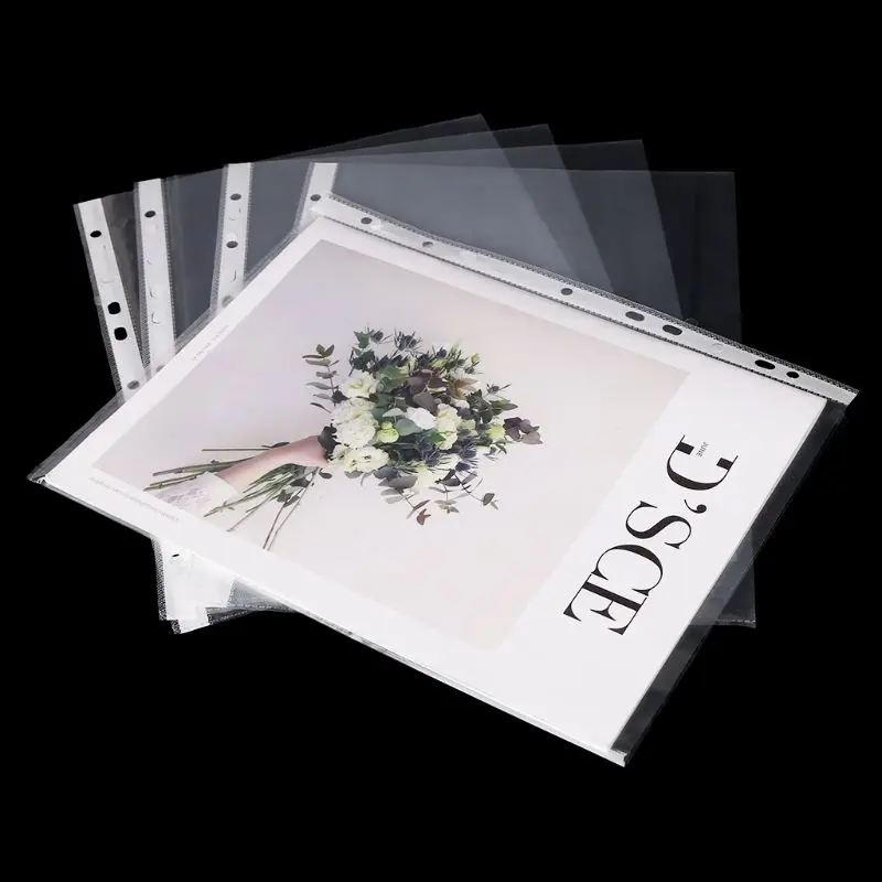 100pcs A4 Transparent Perforated File Storage Document Folder Case Bag Sleeves