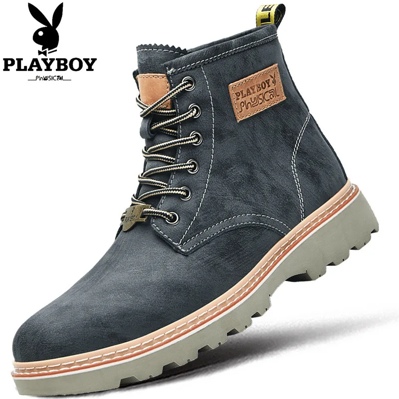 

PLAYBOY Martin Boots Men's Hight-top British-Style Short Boots Autumn MEN'S SHOES Youth Trend Work Shoes Fashion Boots Men's