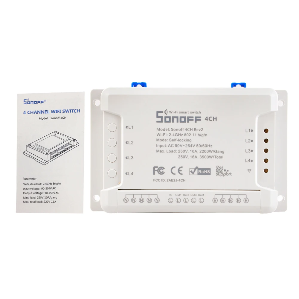 Sonoff 4CH R-2 ITEAD 10 А/банда 4 канала Wifi смарт-коммутатор 433 МГц РЧ пульт Wifi освещение 4 устройства для Alexa Google Home